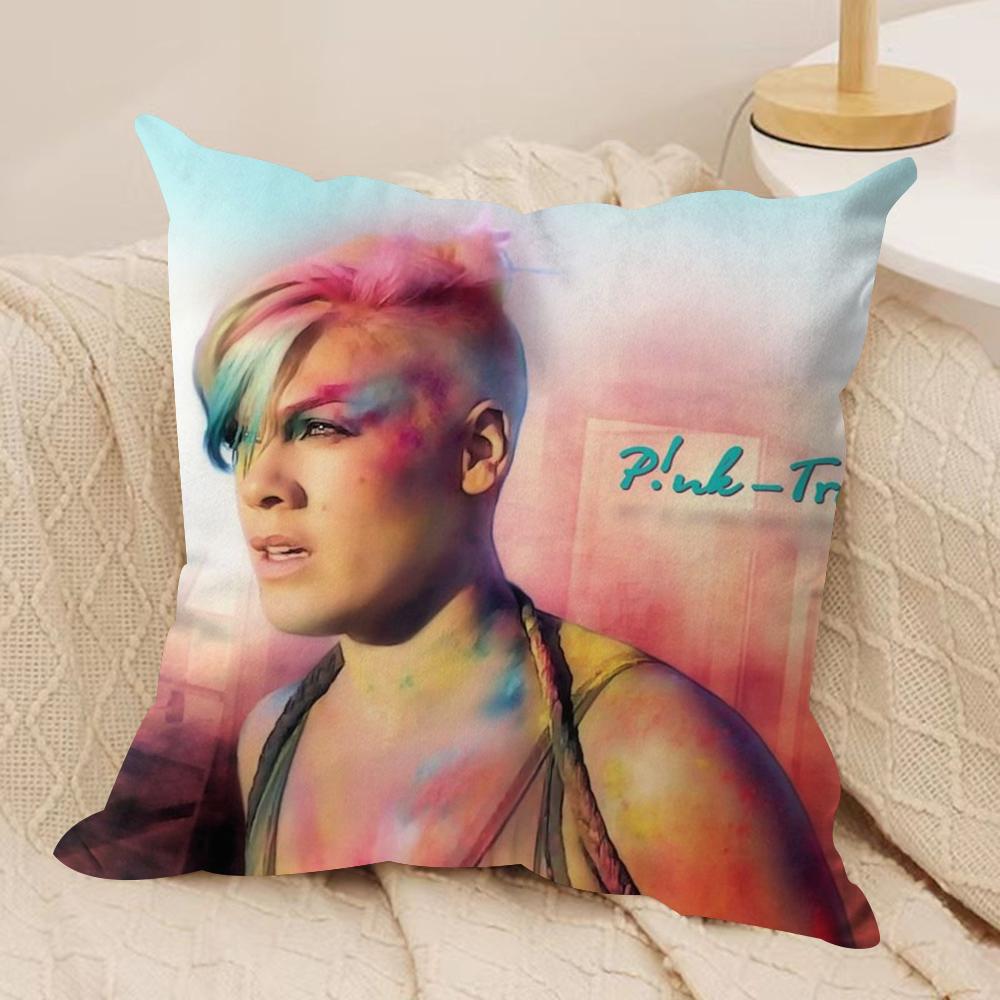 Pink Trustfall Pnk Singer Cushion Cover Silky Short Plush DoubleSided Printed Pillow Case for Sofa All Seasons Home Decor Gift