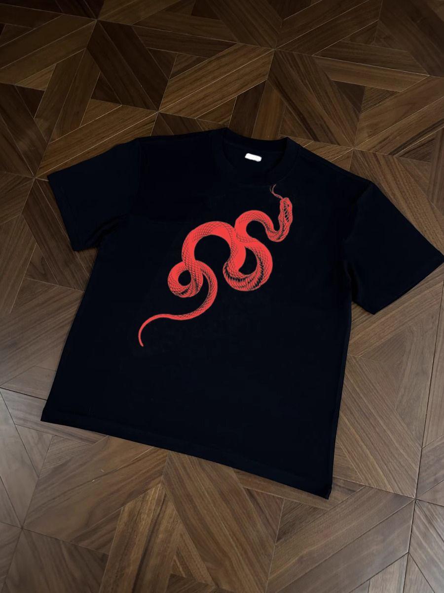 

Snake Graphic Print Autumn Pure Cotton Men s and Women s T-shirt Short Sleeve Street Fashion Trend Clothing Drak Style S