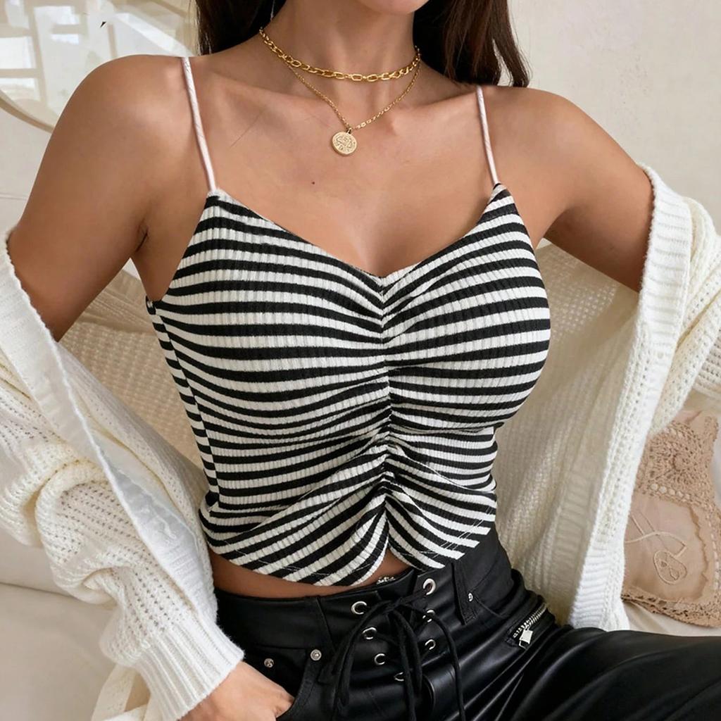 Sexy female new product chest wrap sleeveless hollow striped pleated backless thin European and American suspenders, tops