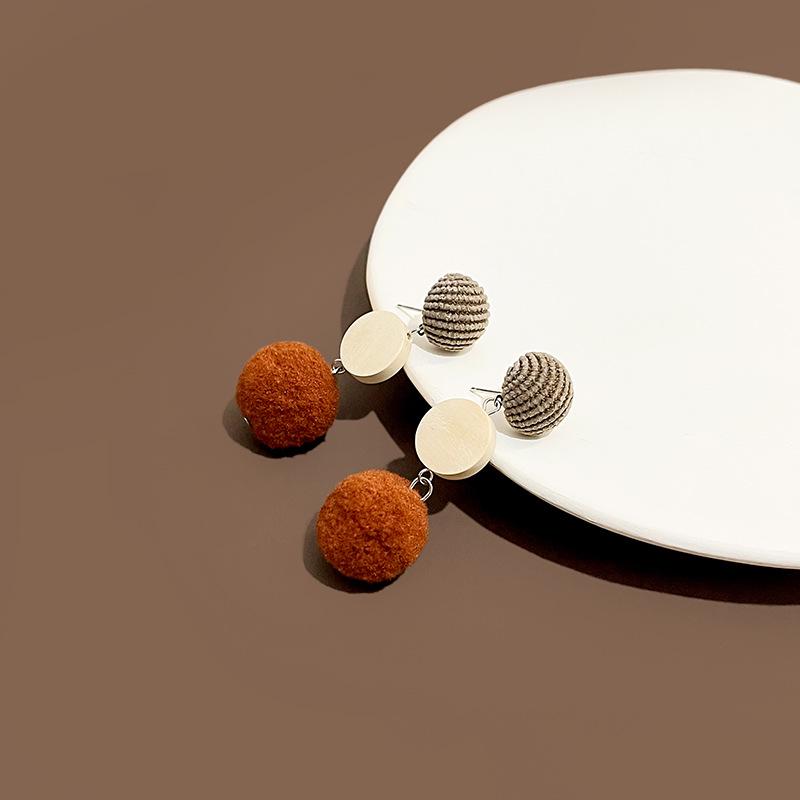 Small Fresh Winter Color Matching Flocking Hairball Girl Stud Earrings Soft Round Plush Cute Earrings Woman