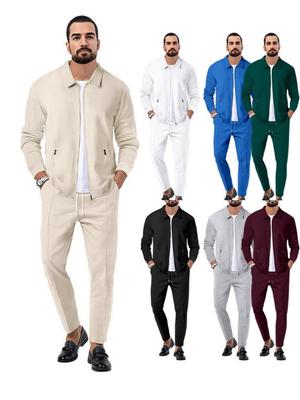 Herren Herbst Slim Fit Waffeljacke & Casual Hose Set