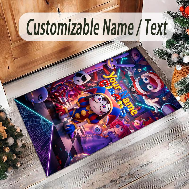 Personalized Crystal Velvet Carpet Custom Name Text,The Amazing Digital Circus Anti Slip Area Rug For Home Decoration