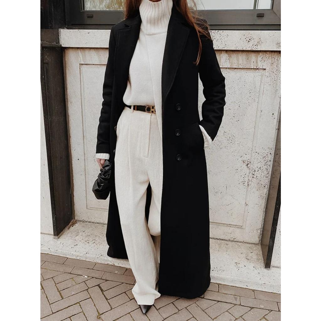 Fall Winter Women's Solid Color Long Warm Wool Coat, Casual Loose Overcoat for European American, Crossborder Outerwear