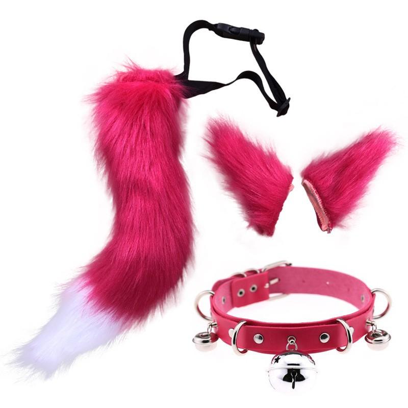 Faux Fur Animal Ears Headband With Tail Set Halloween Cosplay Fox Ear Clip Costume Accessory