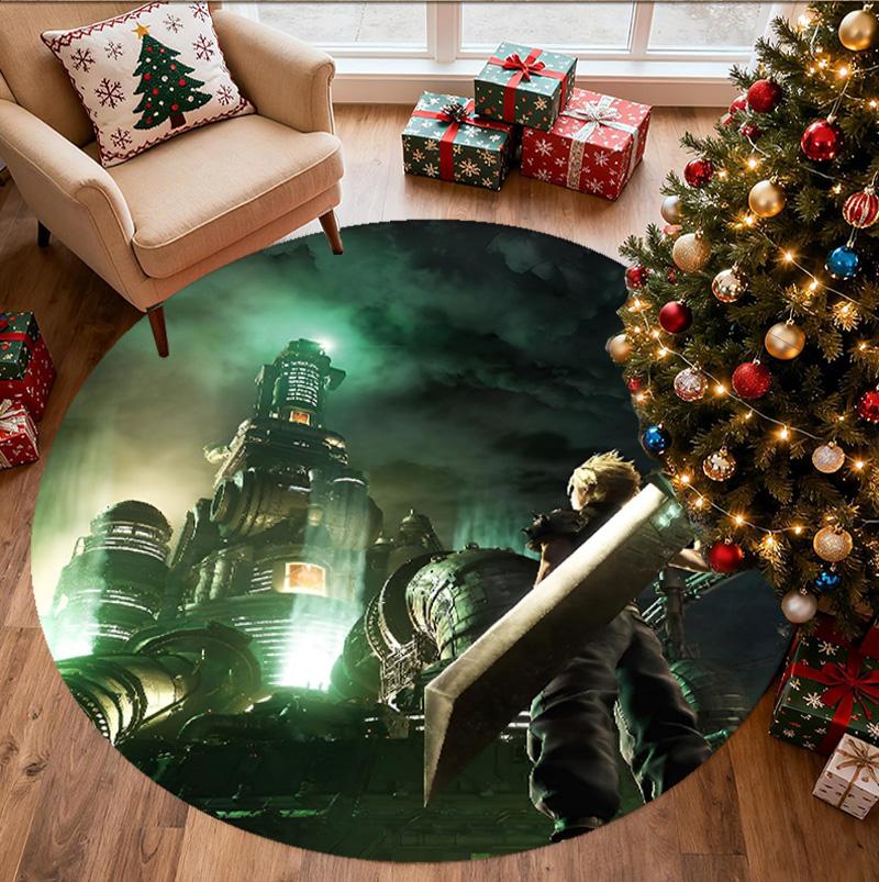 Final Fantasy Pattern Round Rug, Indoor/Outdoor Mat, for Picnic, Gameroom, Bedroom, Office, Living Room, Home Decor Carpet, Birthday Gift