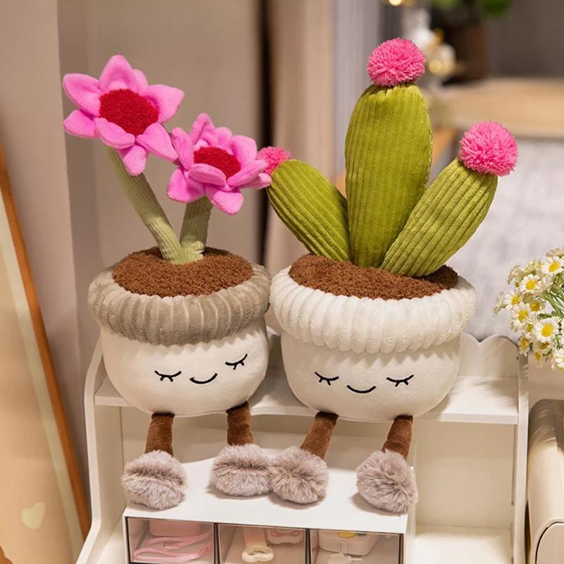 Kawaii Stuffed Plush Plants Lifelike Potted Plant Plush Doll Calla Lily Cactus Little Pink Flower Sunflower Pillow Toy Decor