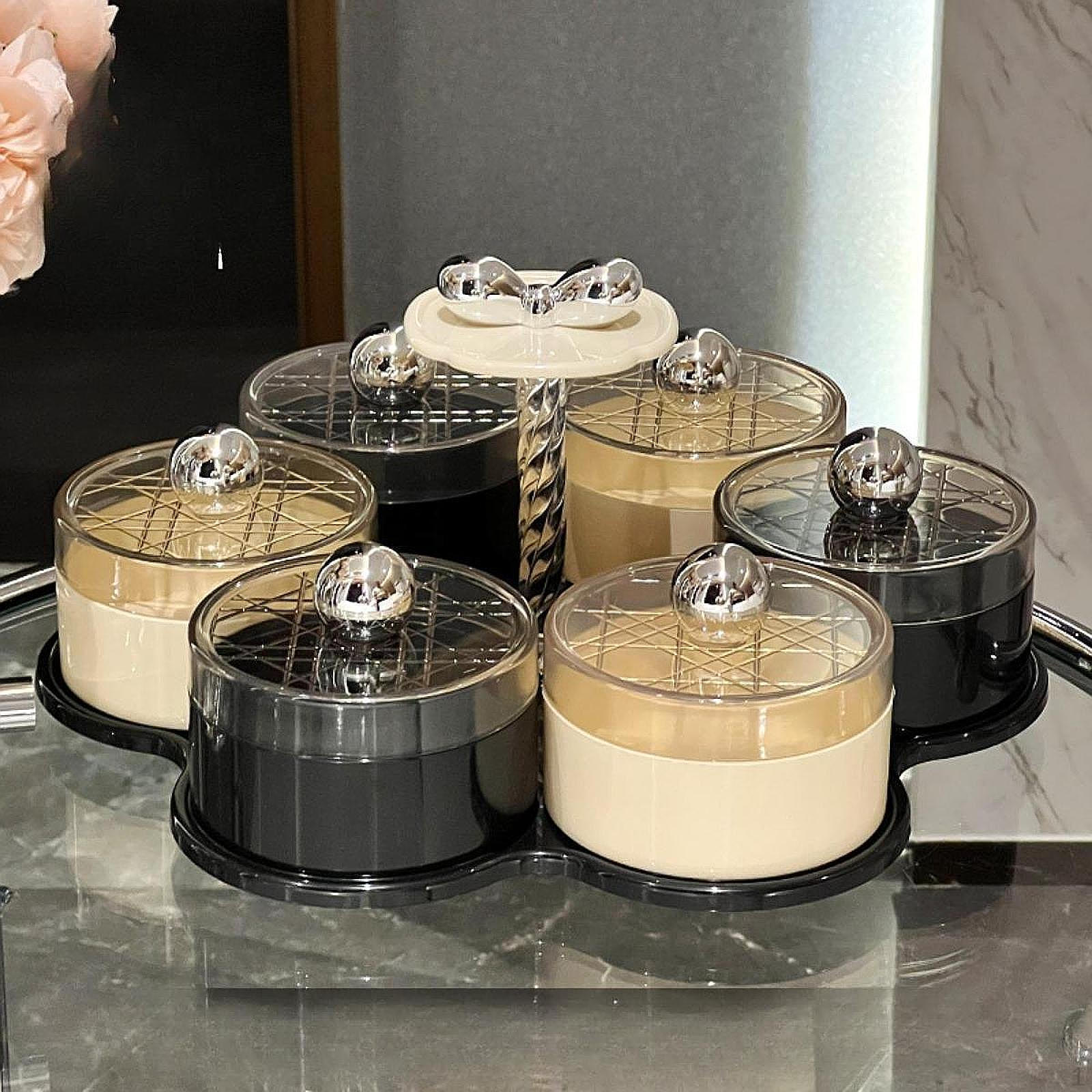 

Разделенный сервировочный поднос для конфет и орехов, 6 отделений, вращающаяся ручка для закусок Cream Black