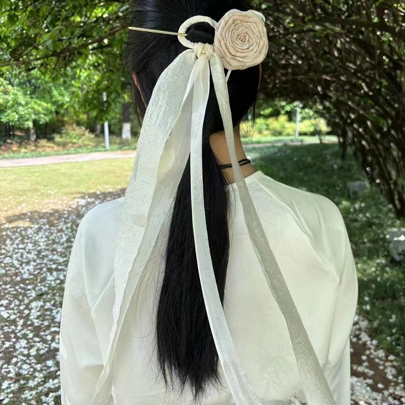 

Женская заколка для волос высокого класса с китайской живописью тушью, с журавлем и цветочной лентой