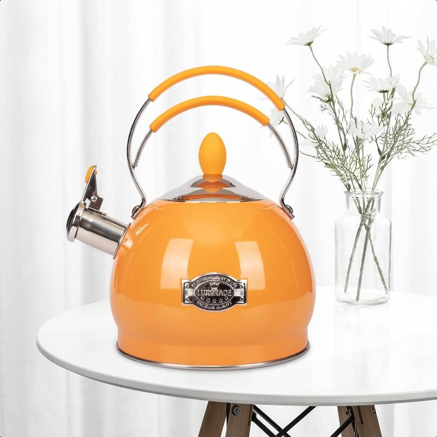 Whistling Tea Kettle Stainless Steel Teapot Teakettle for Stovetop Induction Stove Top Fast Boiling Heat Water Tea Pot 2.6 Quar