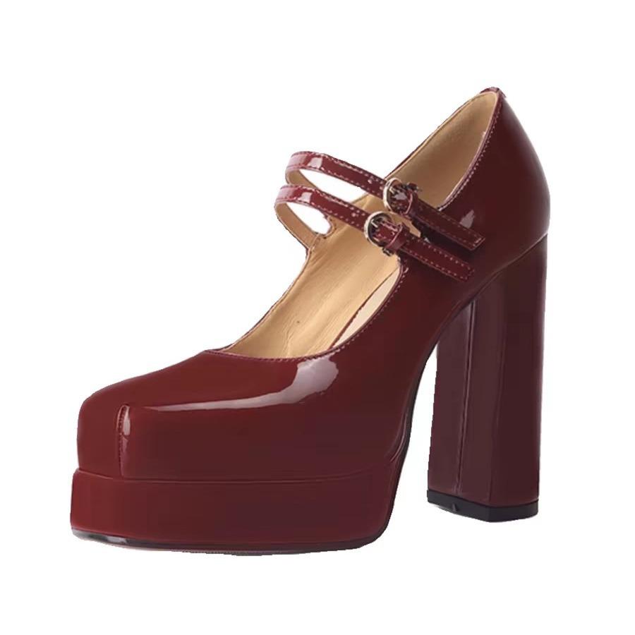 Mary Jane Pumps para mulheres 2024 Novas meninas Moda Marca Salto grosso Vestido de casamento Sapatos Clássicos Fivela dupla Plataforma Salto alto