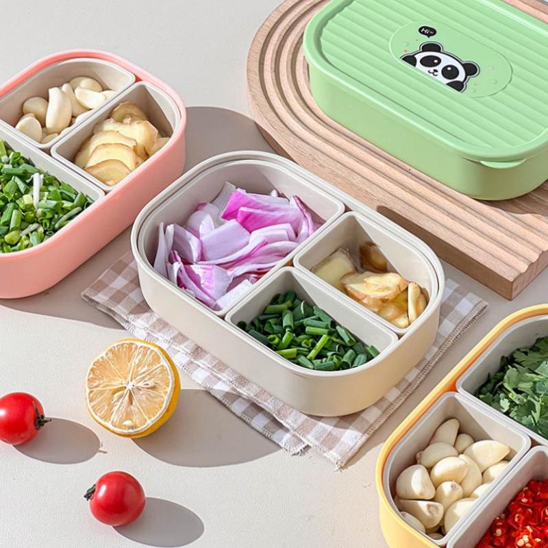 3 Compartment Food Storage Box Food Grade Cute Rabbit Print BPA Free Reusable Containers for Refrigerator Travel Use
