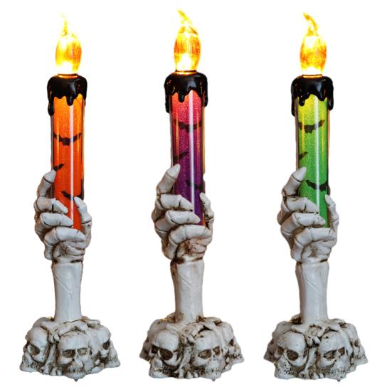 Vintage Style Halloween Ornaments LED Ghost Candle Light, Spooky Hand Lamp Flameless Flickering Lamps Tabletop Decor, Horror Light for Party