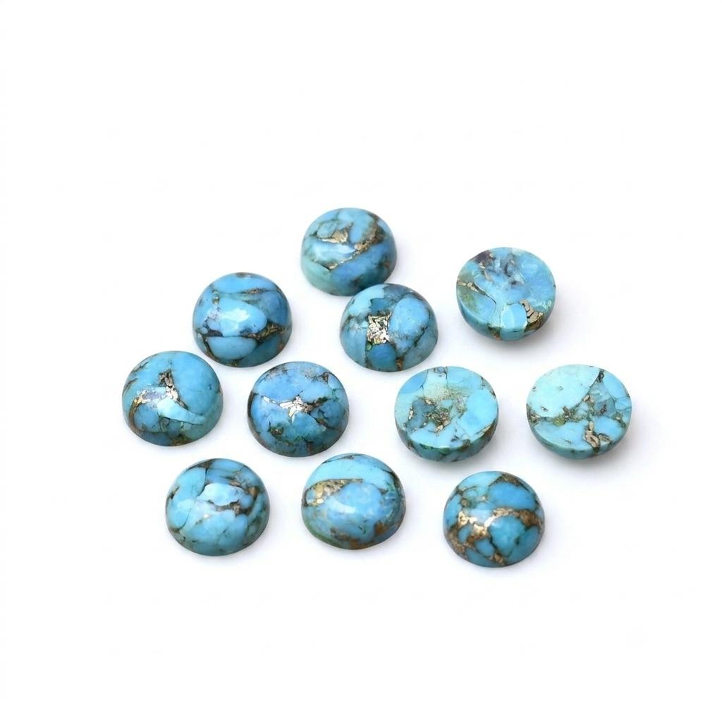 Natural Blue Copper Turquoise Round Cabochon Loose Gemstones Lot | Blue Copper Turquoise Cabochons for Jewelry Making 5mm (1 Piece) синий