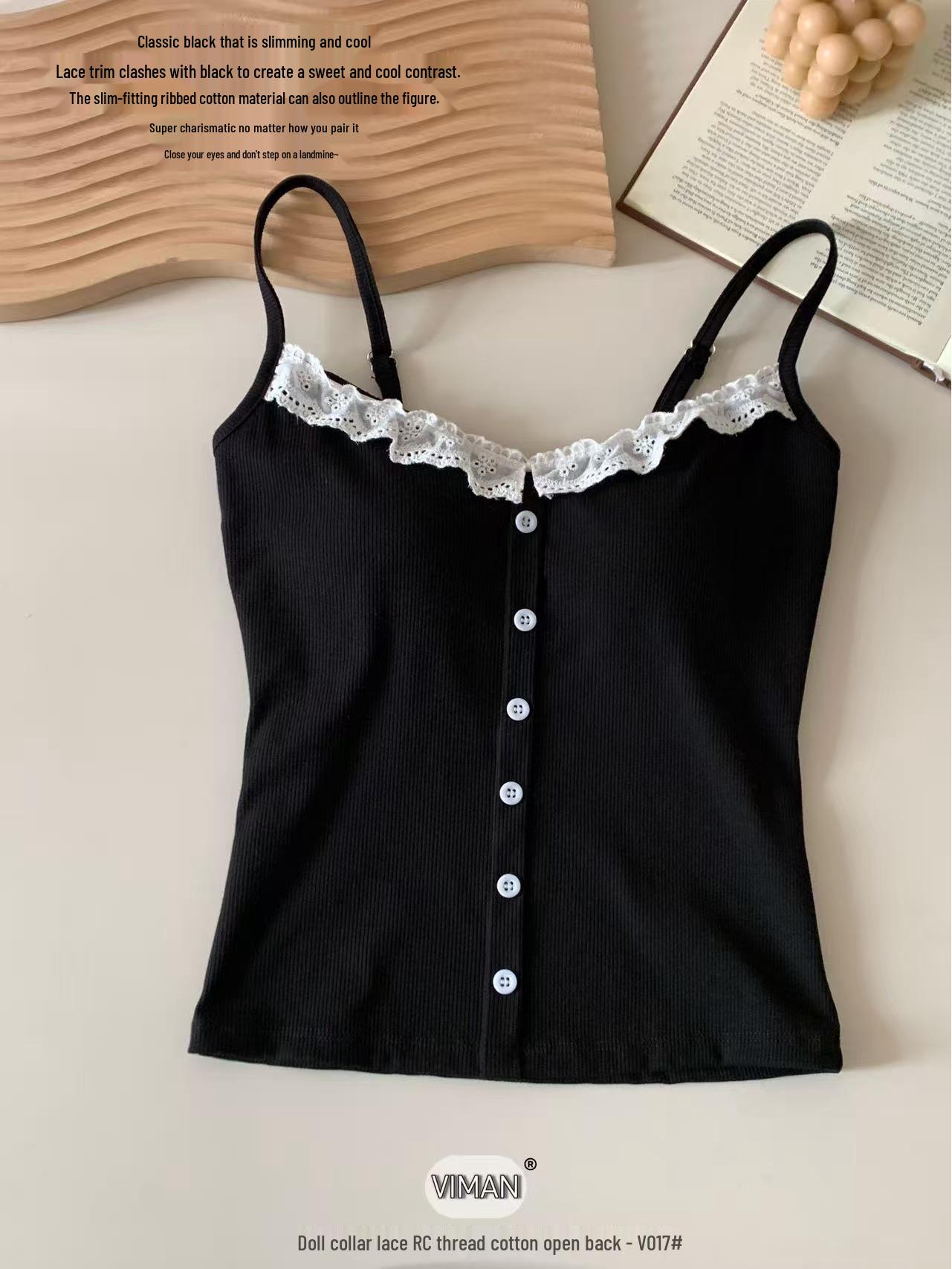 

Sweet Fashion Lace Doll Collar Vest with Chest Pads and Adjustable Back Straps One Size чёрный