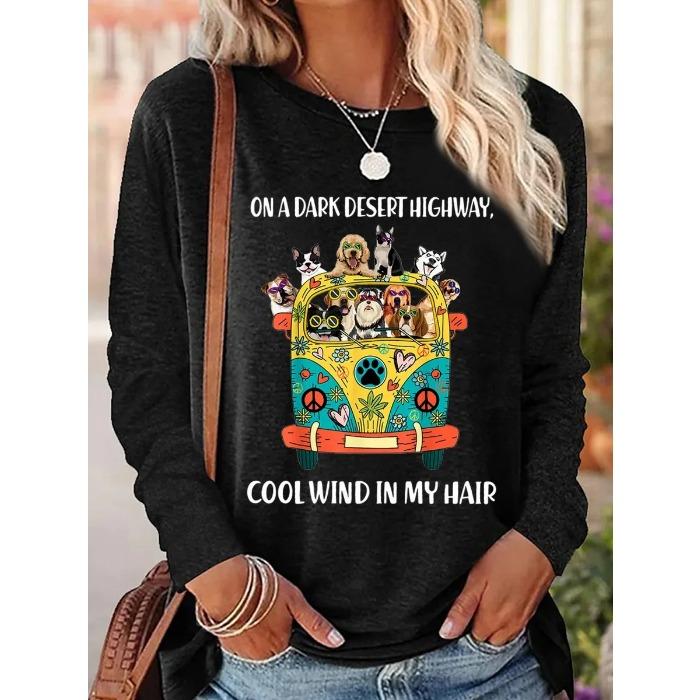 Round Neck 3D Printed Animal Pattern Top Fashionable Casual Long Sleeved Women's T-shirts