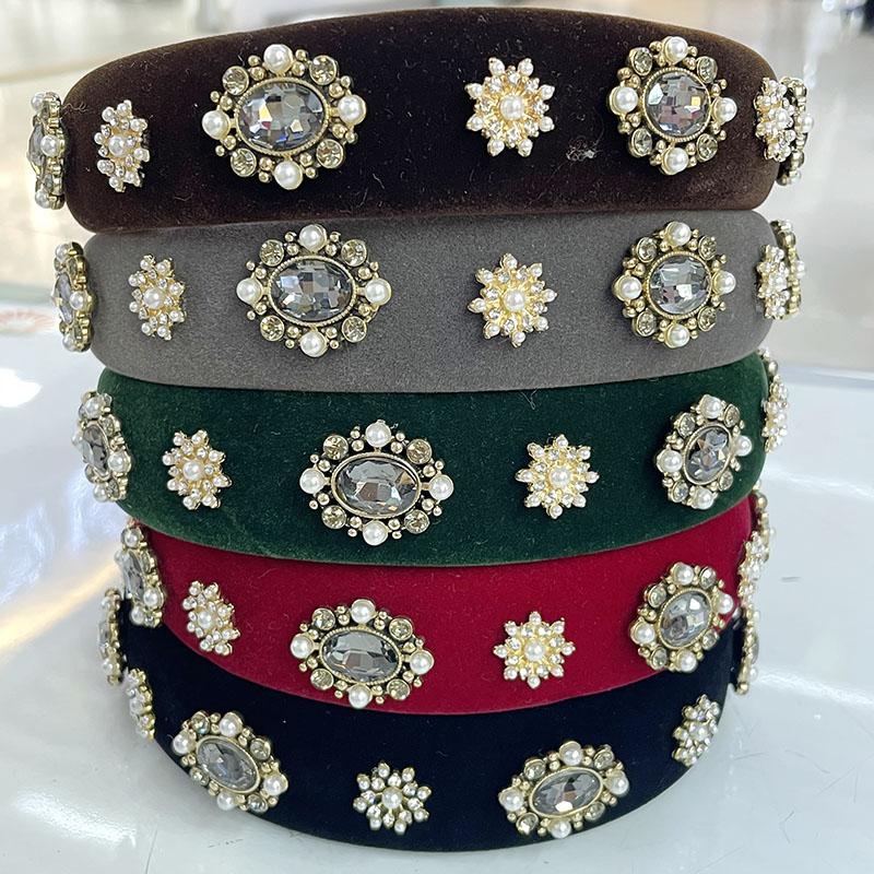 Lux Velvet Sponge Padded Rhinestone Flower Hairbands Headbands Ornament Accessories For Women Hair Accessories