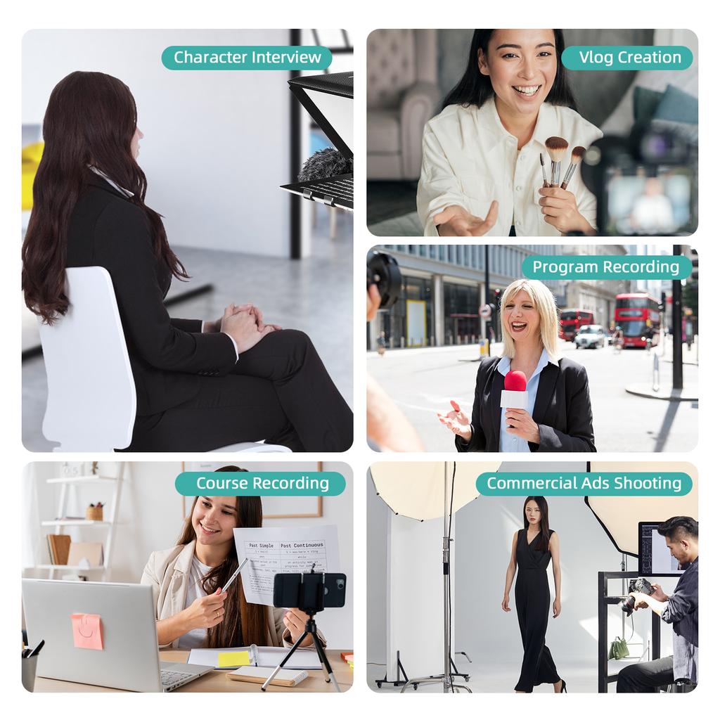 Portable Teleprompter 14-inche Universal Prompter with Dual Cold Shoe Mounts & 1/4in Threaded Hole