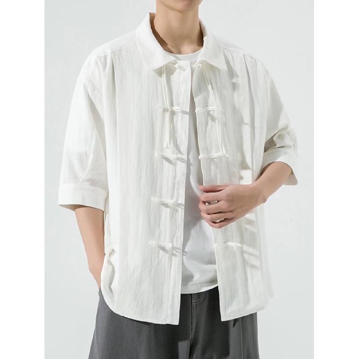 New Chinese Style Long Sleeved Shirt With Button Closure For Men'S Spring And Autumn Designs, Oversized Tang Style Shirt, High-End Hanfu Taoist Robe