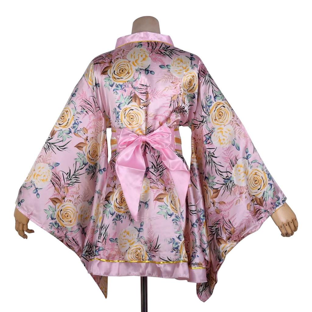 Kimono Kostium Sakura Kwiatowy Gejsza Yukata Długa Suknia Kostium Azjatycki Japoński Yukata Piżama Pas Obi Kostium [HONGFU] Damski (M, S14-jasnoróżowy)