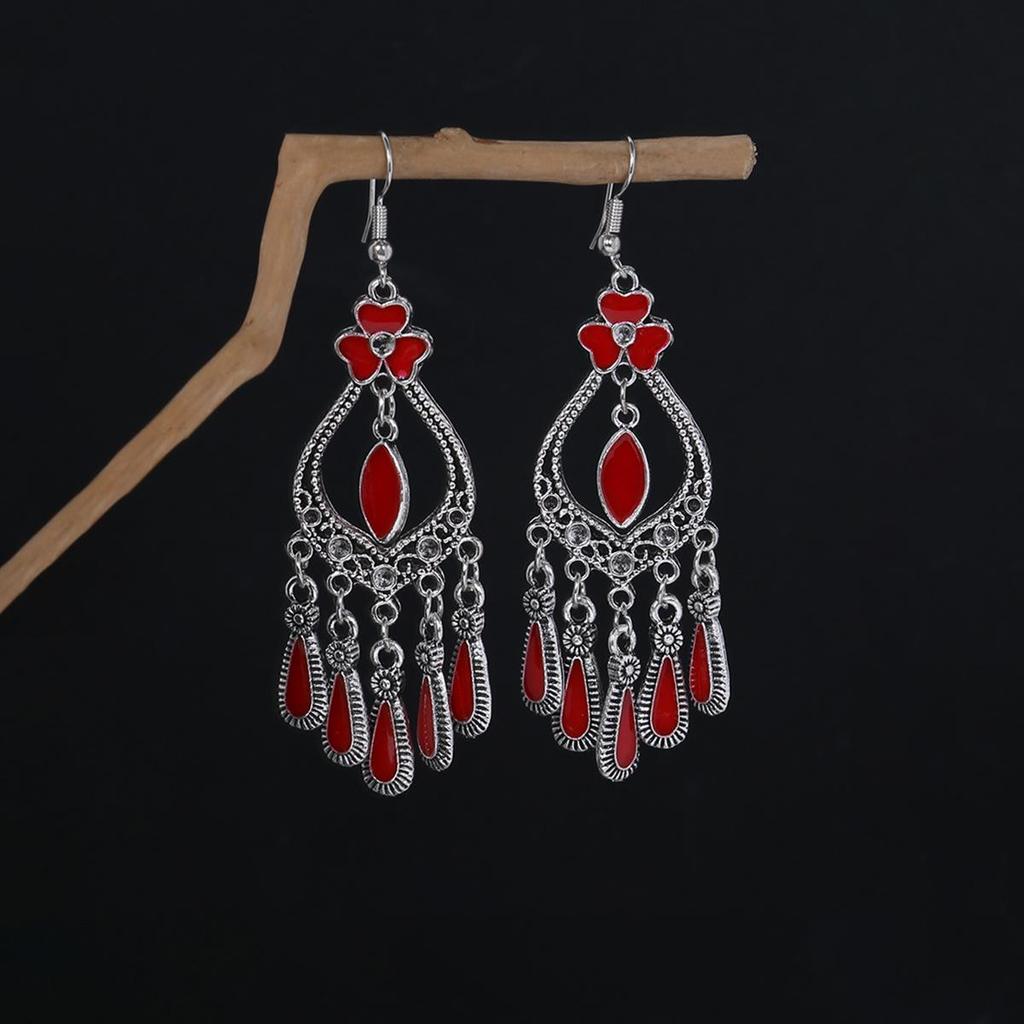 Bohemian Ethnic Oval Tassel Earrings with Beads