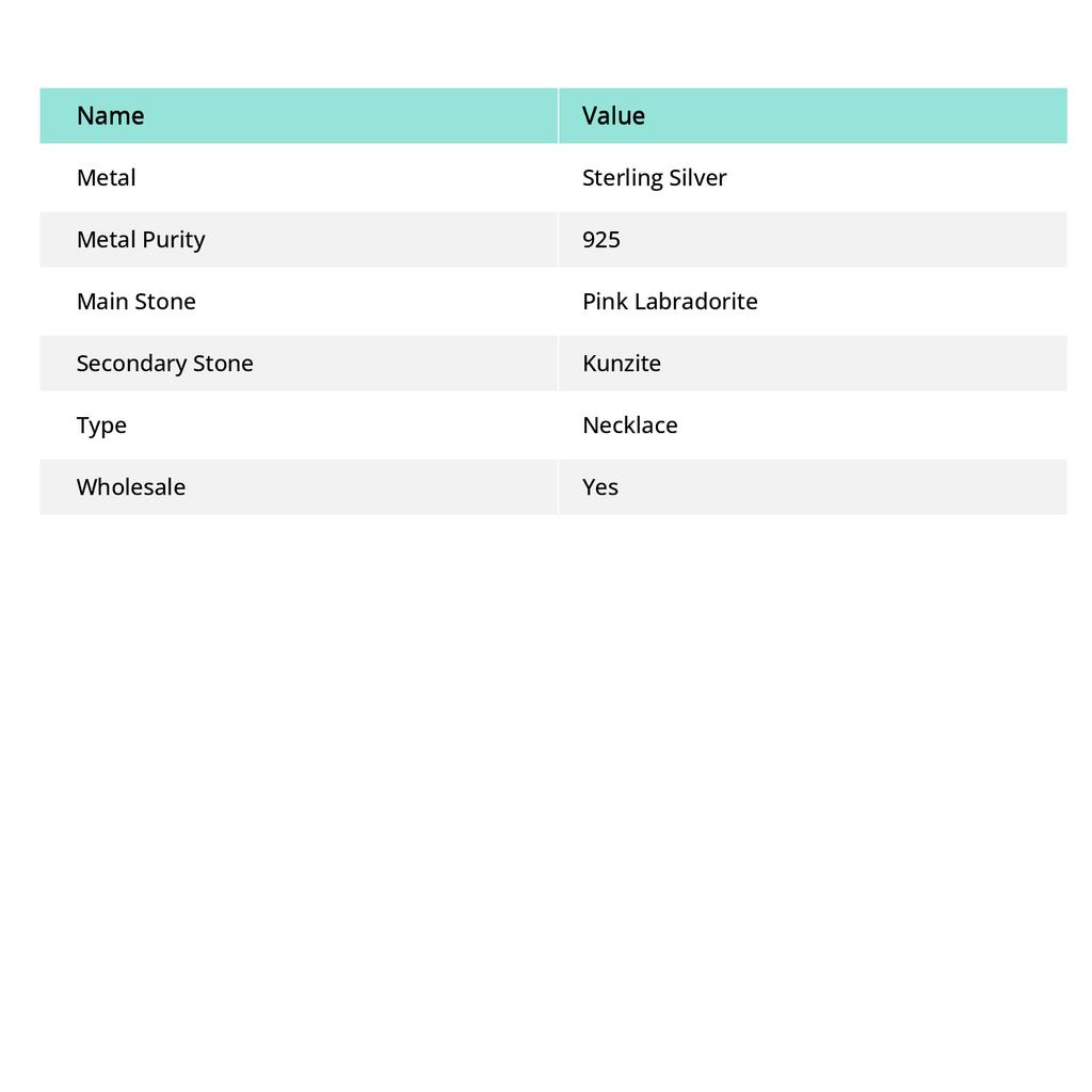 Natural Pink Labradorite, Kunzite 925 Sterling Silver Jewelry Necklace 18" m4R79