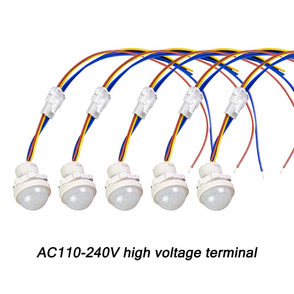 5Pcs AC110-240V DC12-24V Automatic Sensor Light Switch LED PIR Infrared Motion Sensor Detection Night Light Indoor Outdoor With light control