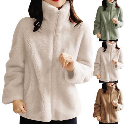 Damen Casual Fashion Neuer Reißverschlusspullover Damen Doppelseitige Samtjacke in Volltonfarbe Warm Stehkragen
