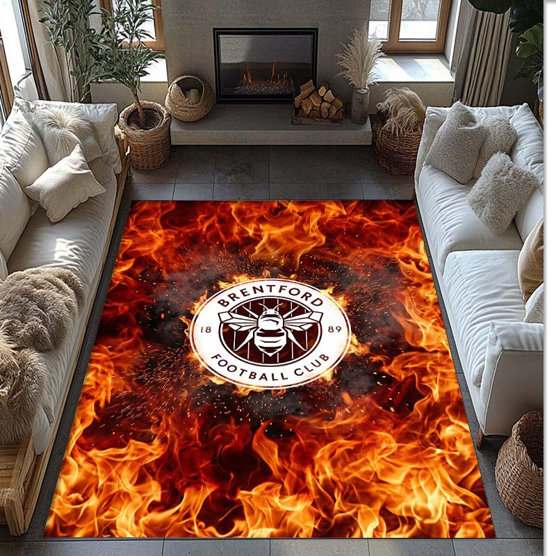 Brentford Football Print Crystal Velvet Rug, Comfortable Water Absorbent Non Slip Indoor Floor Carpet