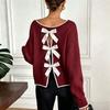 Europe and the United States cross-border autumn and winter women's sweater Amazon sexy fashion bow long sleeve pullover knitted sweater top women