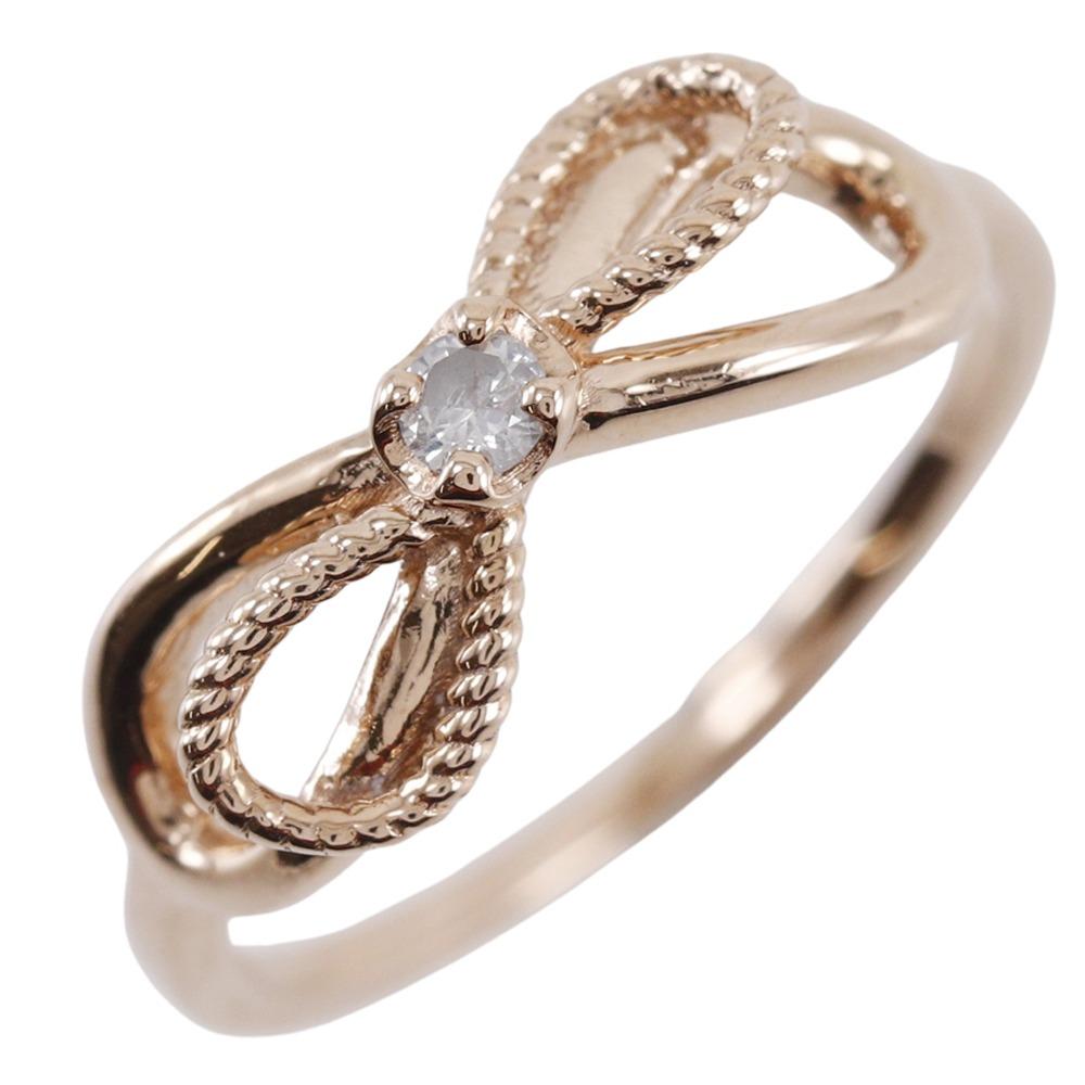 

agete ribbon Ring gold K10 Pink Gold/diamond #2.5(US Size) ribbon 1.1g Women Used