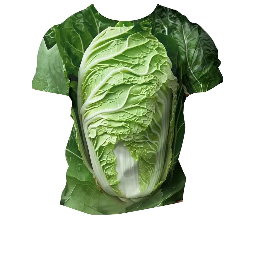Funny Cabbage Lettuce 3D Print T‑Shirts Vegetable Theme Kids Short Sleeve Tees Casual Loose Tops For Daily Outdoor Play Activities