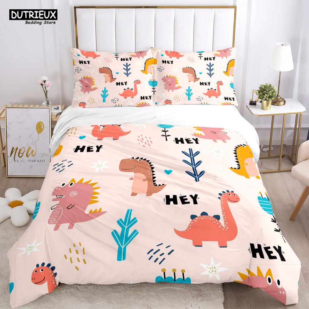 Cute Little Dinosaur Covered With Printed Bedding Cute Style Bedding Set Luxury Customized For Children Queen Bedding Set