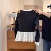Korean Style Polka Dot V-Neck Ruffle Long Sleeve Tie-Up T-Shirt for Women - Autumn/Winter Two-Piece Look
