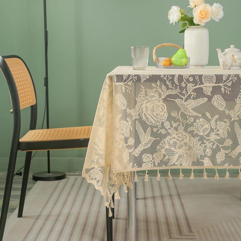

1 шт. скатерти с кисточками в пасторальном стиле, кружевная скатерть квадратной формы с цветочным узором, украшение для стола на свадьбу и семейный банкет, драпировка для длинного стола 140*100cm