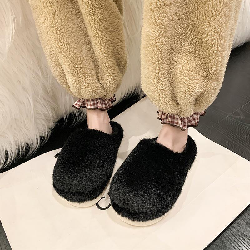 Autumn and winter new home bag head fluffy slippers women's thick bottom piled thickened indoor warm cotton slippers