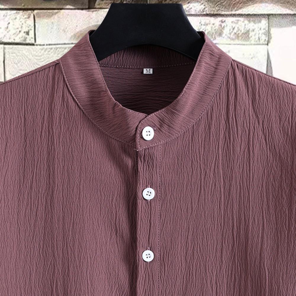 2025 Summer New Men's Short-sleeved Shirt Fashion Casual Loose Comfortable Solid Color Cardigan Lapel Beach Men's Short-sleeved Shirt