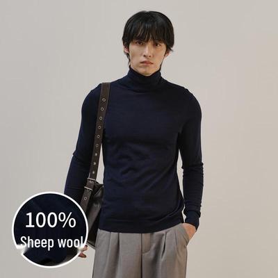 Men's 100% Lambswool Thin Turtleneck Knit Sweater