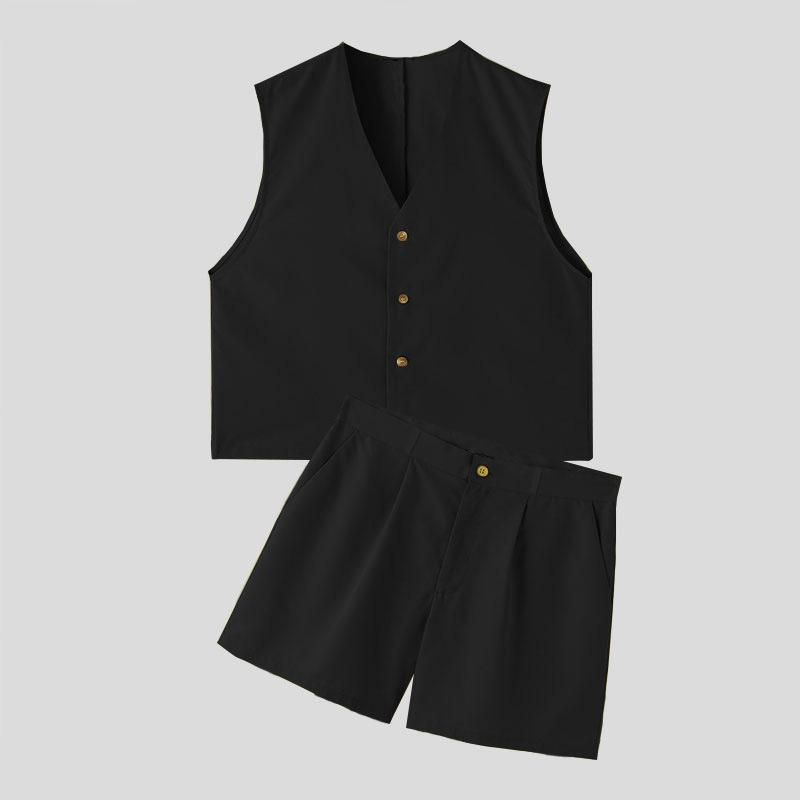 

Men s Bright Yellow Sleeveless Vest and Shorts Set, Casual Summer Outfit with Brown Handbag XXL чёрный