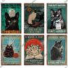 Putuo Decor Black Funny Cat Metal Sign Vintage Plaque Metal Retro Animals Tin Poster for Living Room Home Decoration Wall Decor