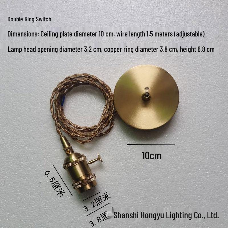 Retro American E27 Copper Lamp Holder with Switch - Brass Pendant Cord for DIY Table Lamps and Chandeliers