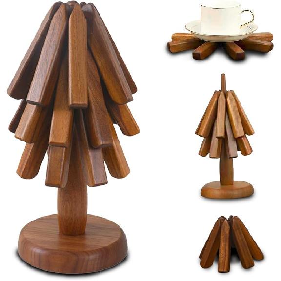 

Wood Collapsible Hot Pad Trivet Tree, Tree Shape Trivet Set, Folding Trivets Mat for Hot Dishes, Non-Slip Heat Resistant Kitchen Insulation Pad, ебеновий