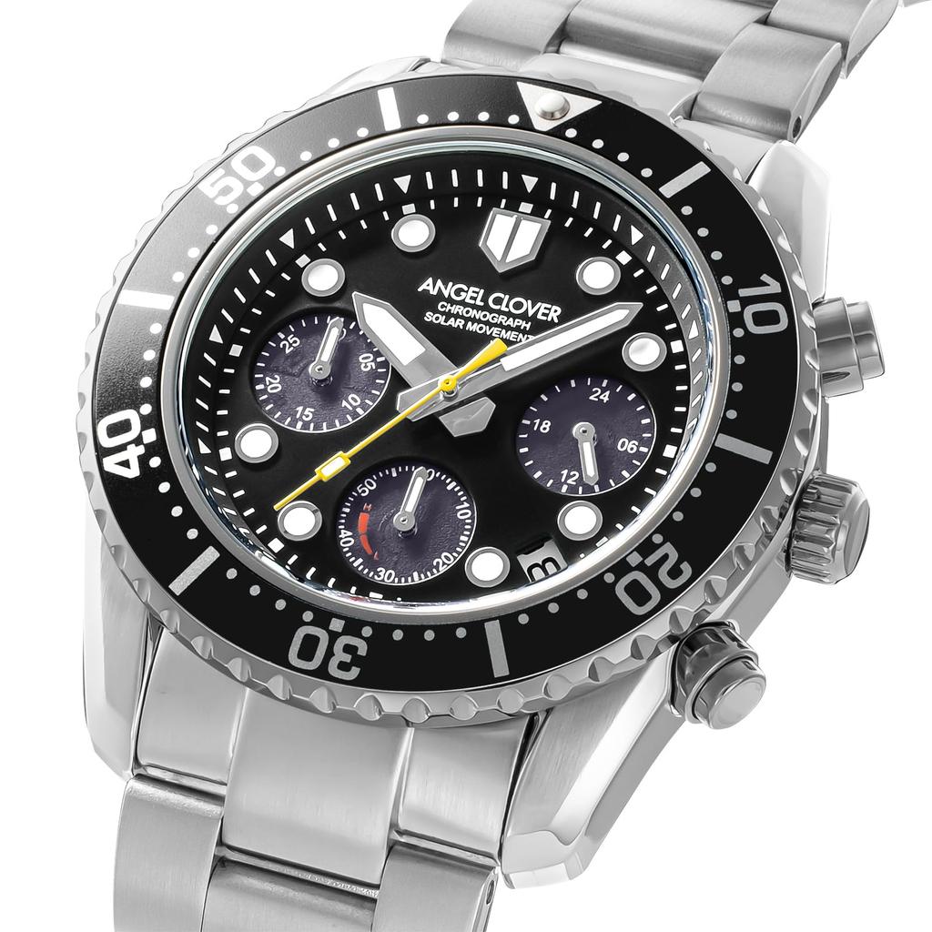 Angel Clover Sea Cruise Watch Solar Powered Water Resistant Mineral Glass Black Dial SCC42SBK Men's