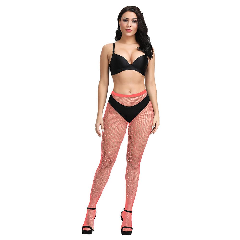 Sexy Rhinestone Fishnet Stockings Women Small Mesh Pantyhose Crystal Diamond Hollow Out Tights Sexy Lingerie Clubwear Party