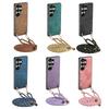 Crossbody Long Lanyard Strap Anti-Drop PU Leather Phone Case For Samsung S25 Ultra S24 Plus S23 A16 A06 A17 A07 Slim Fit Cover