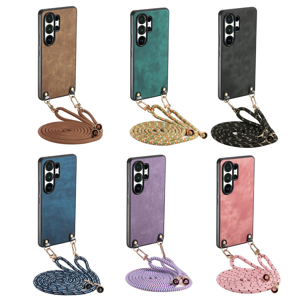 Crossbody Long Lanyard Strap Anti-Drop PU Leather Phone Case For Samsung S25 Ultra S24 Plus S23 A16 A06 A17 A07 Slim Fit Cover