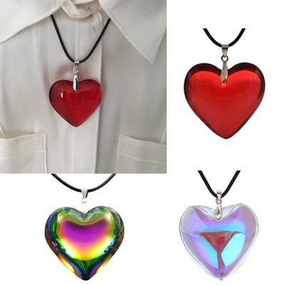 Crystal Glass Heart Necklace Fashion Pendant Necklace Colorful Jewelry for Christmas Party Decoration Unique Clavicle