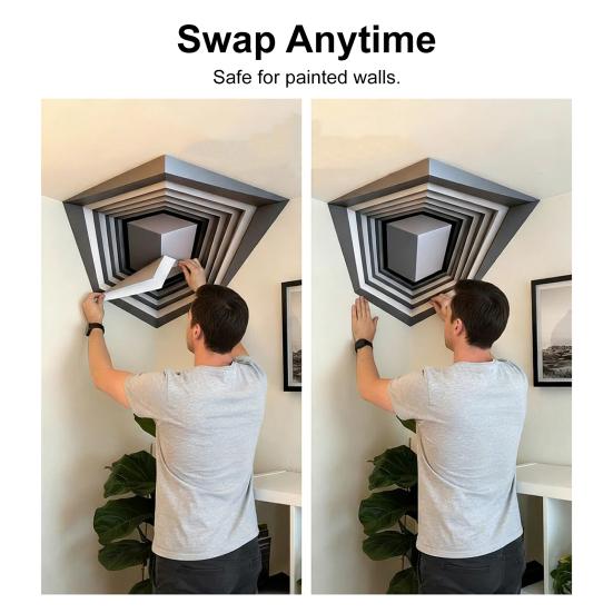 2 Pcs 3D Optical Illusion Corner Wall Decal Removable Peel And Stick Graphic Wall Art for Living Room Bedroom Home Decor