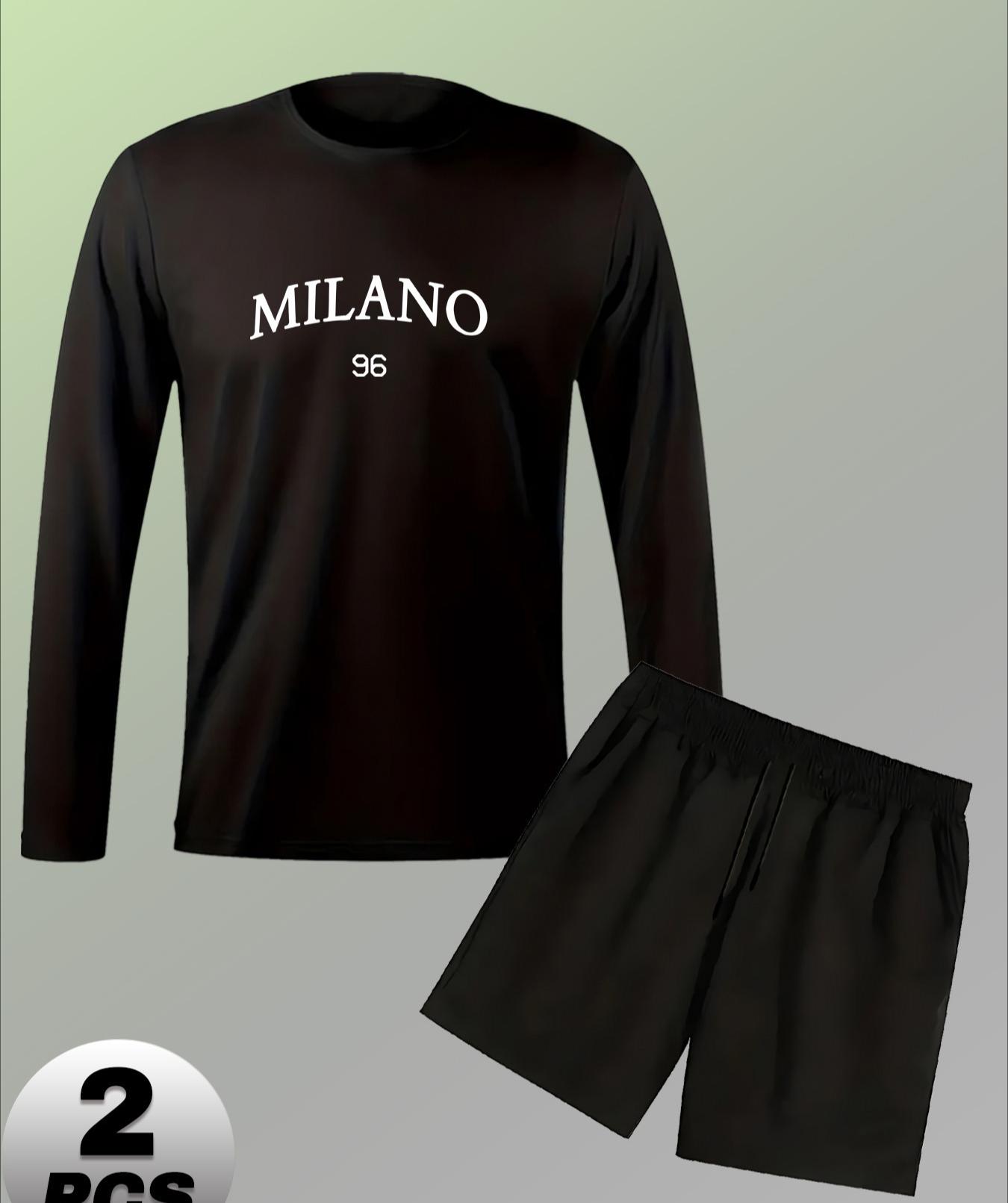 Long Sleeve & Shorts Set for Men, Stretch & Quick-Dry XXL чёрный
