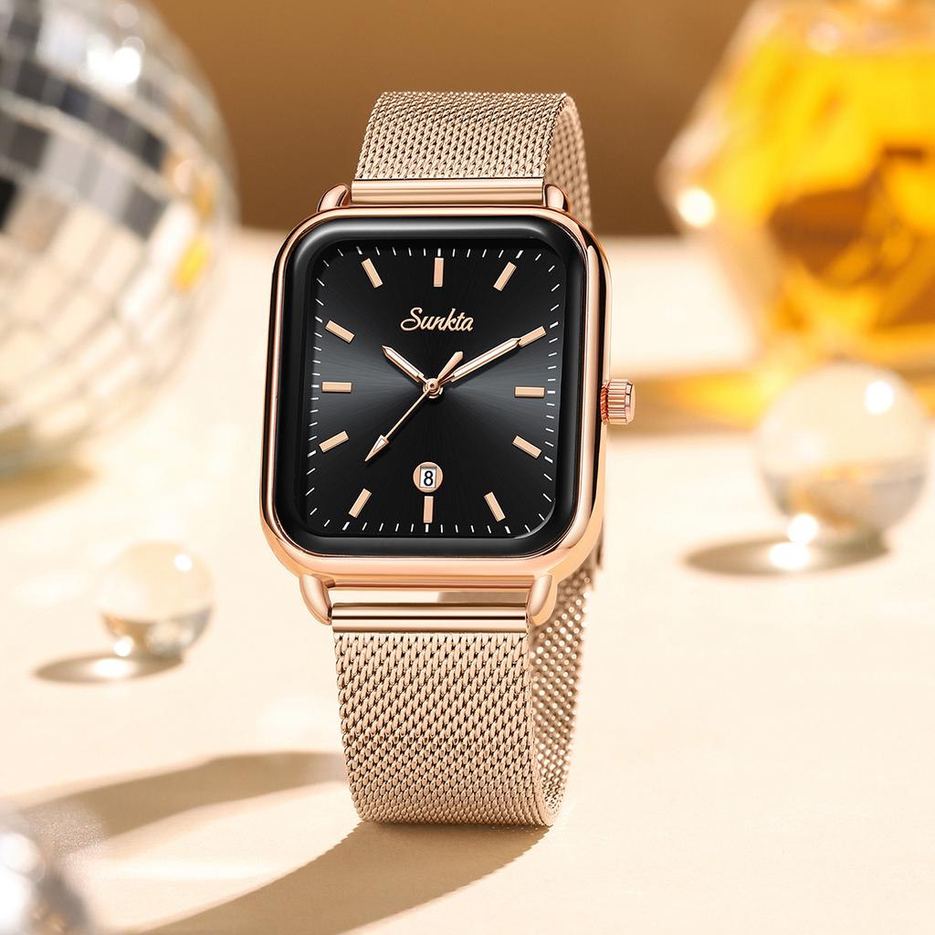 SUNKTA Ladies Watch Square Women's Wristwatch Quartz Calendar Elegant Casual Fashion Retro Watch Women Relogio Feminino+BOX