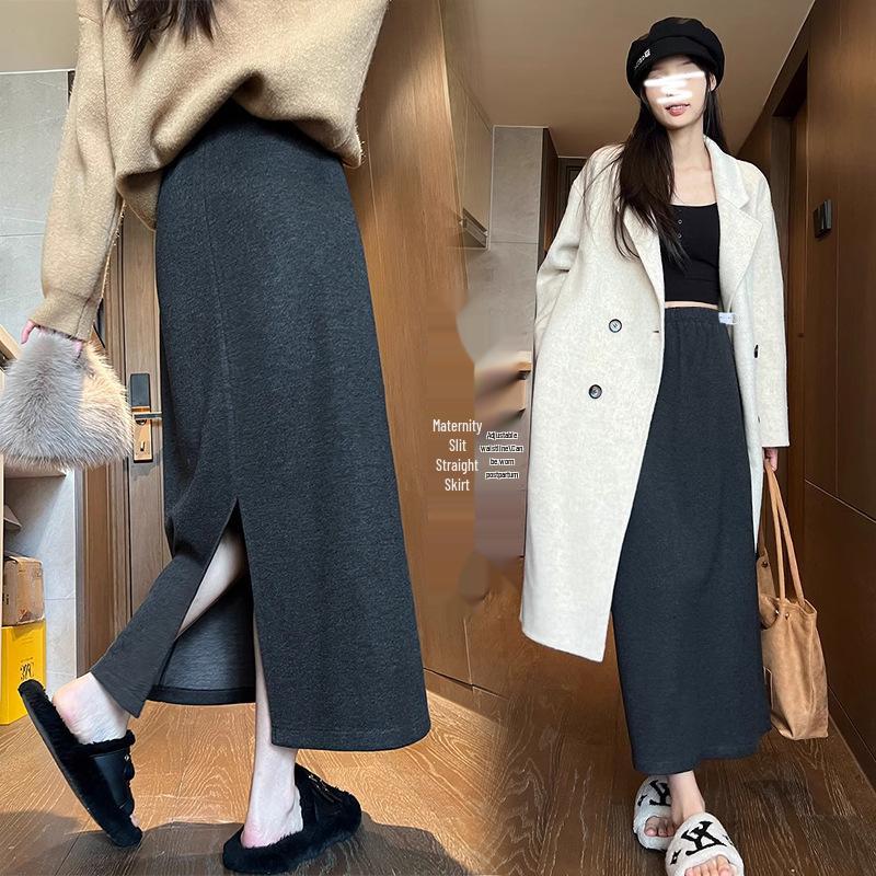 2025 Wool Tweed Maternity A-line Skirt with Back Slit - Autumn/Winter Style L